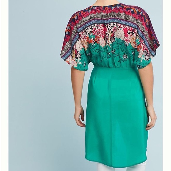 NWT Anthropologie Takato Silk Tunic Women’s Size 0 Green Floral - Picture 3 of 11